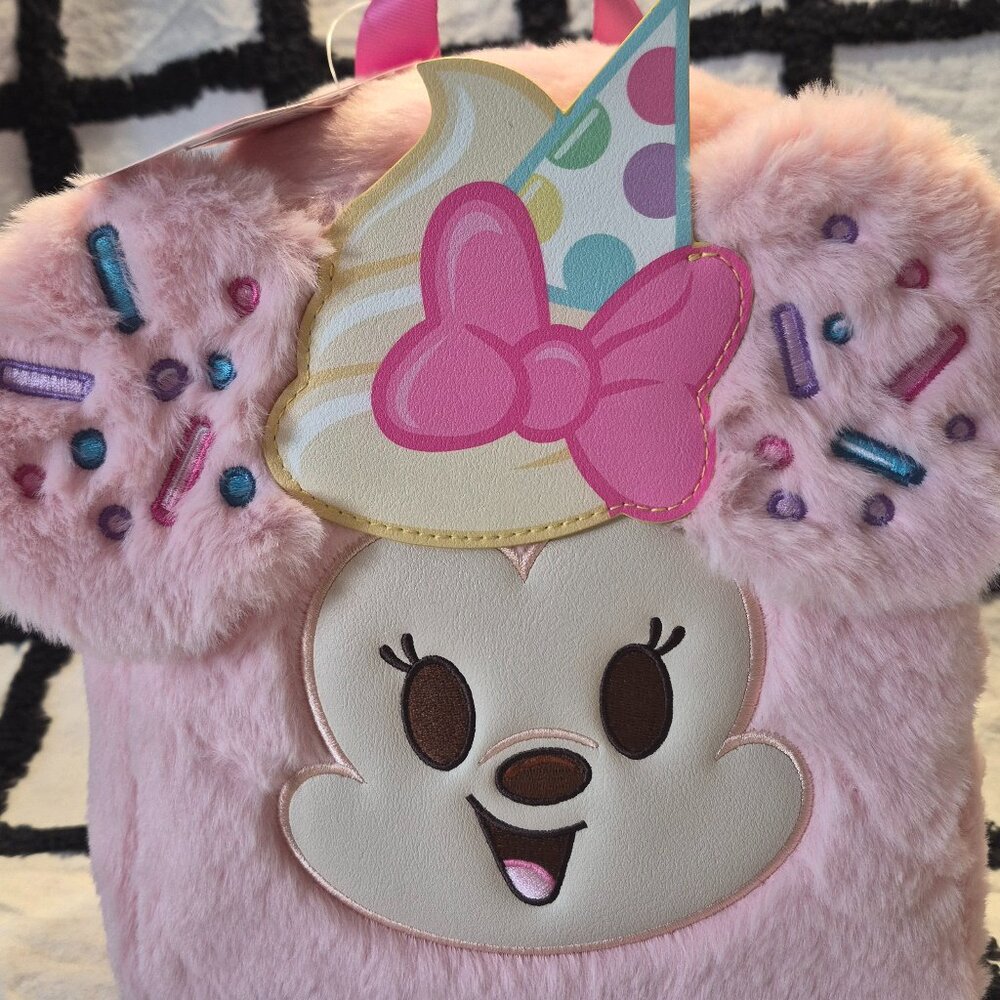 NEW Disney Munchlings Minnie Mouse Cupcake Mini Faux Fur Pink Backpack Purse - Picture 2 of 6